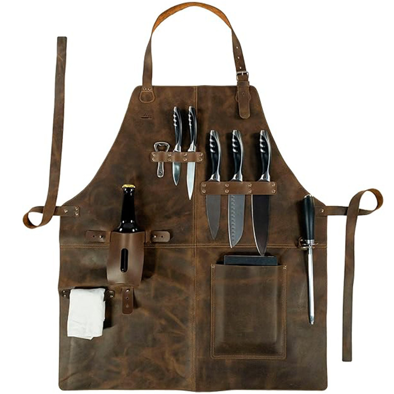 Euro-American Solid Vintage PU Apron: Craftsman, Multi-Functional, Cross-Border