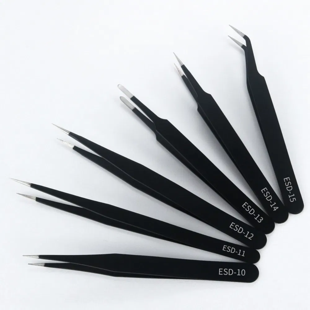 Precision Stainless Steel Pointed Eyebrow Shaping Hair Removal ESD Anti Static Tweezers