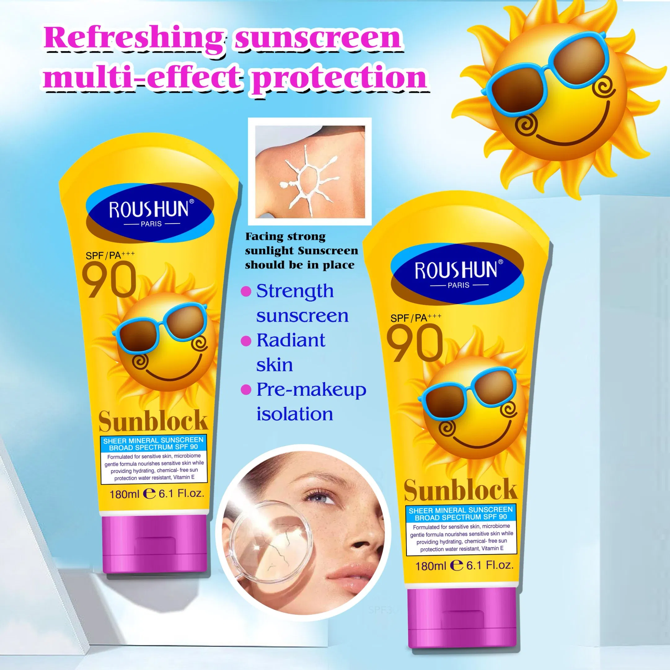 Roushun Sun Cream Protection SPF90 Soothing Sun Block Cream