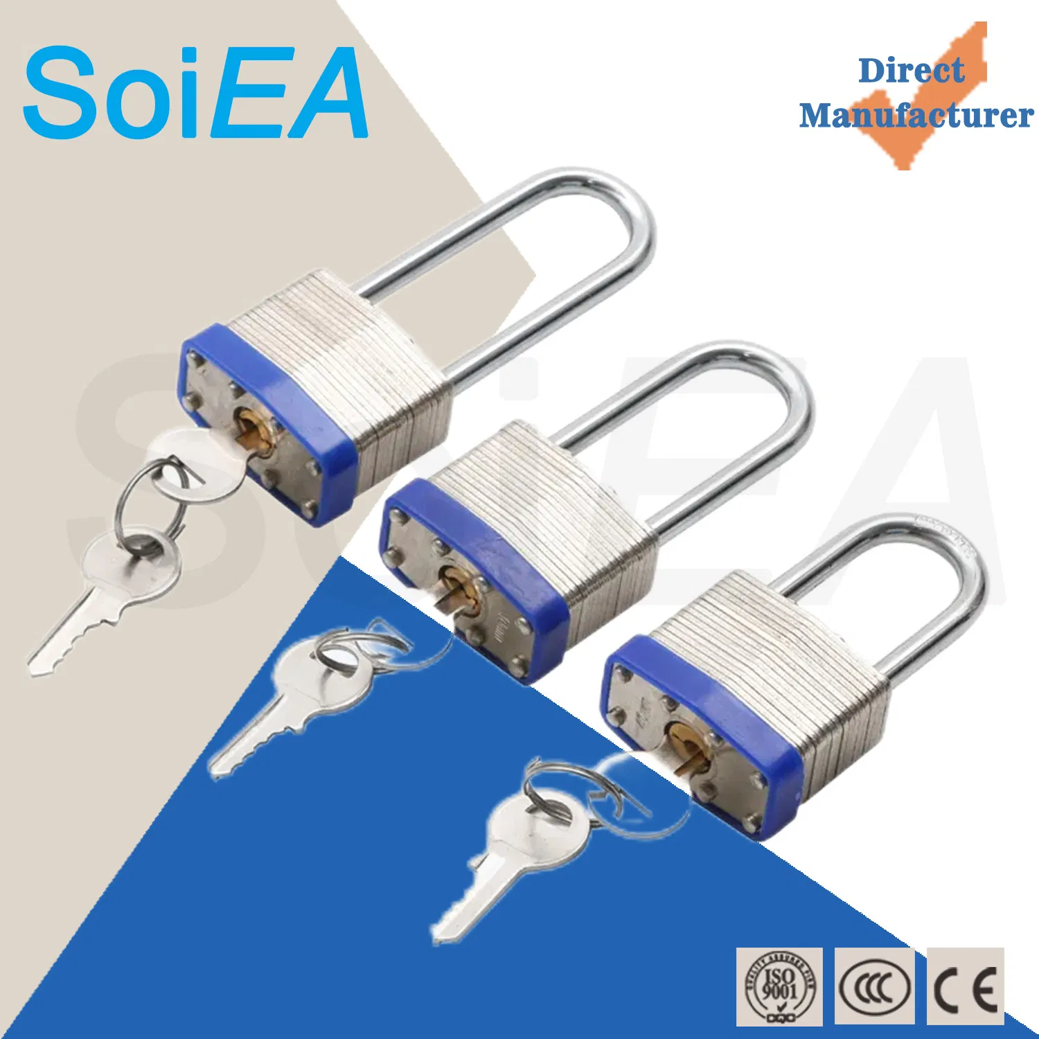 Quality Waterproof Nickel Plated Steel 40mm Long Shackle Laminated Padlock
