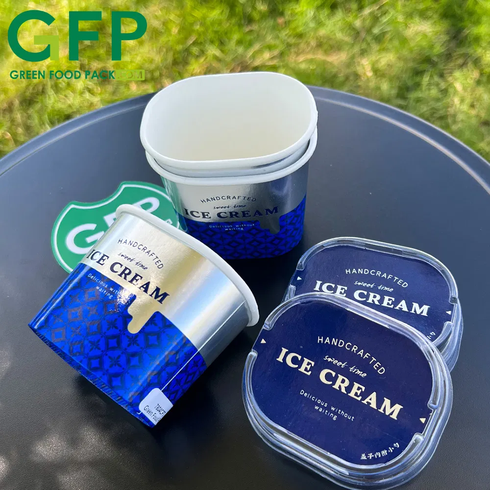 Food Grade Custom Printed 3/5/8/16/18 Oz Disposable Ice Cream Paper Cup with Lid and Spoon
