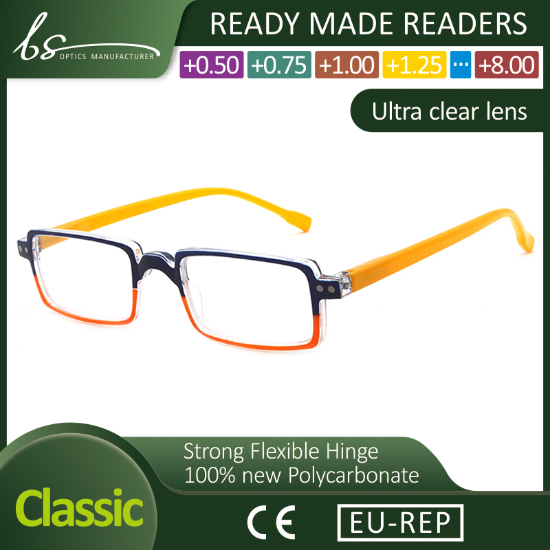 Classic Ractangle Narrow Ultra Thin Multi Colors Plastic CE Reading Glasses with Metal Rivets on Frame for Unisex