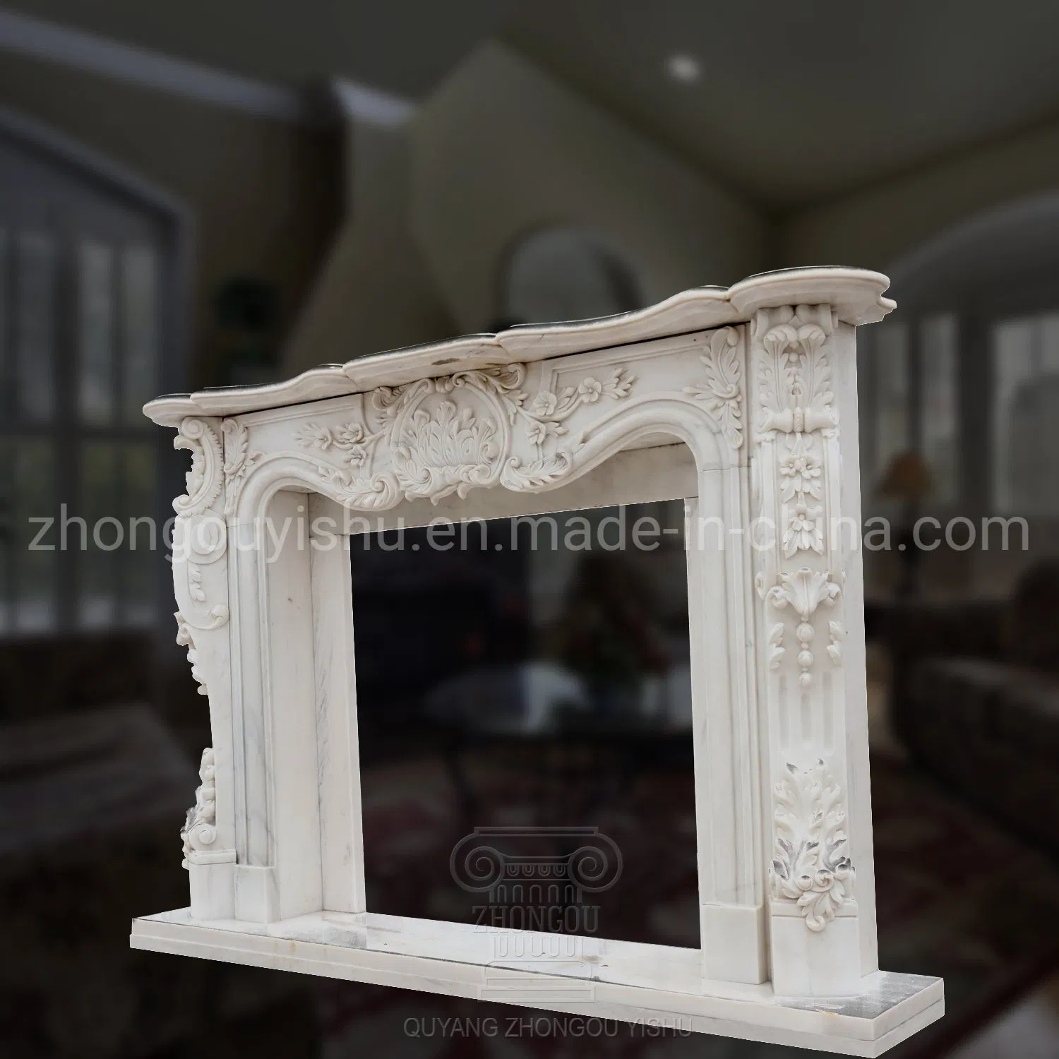 Basic Customization Home Decoration White Marble Fireplace Mantel French Style Hand Carved Marble Interior Design Fireplace