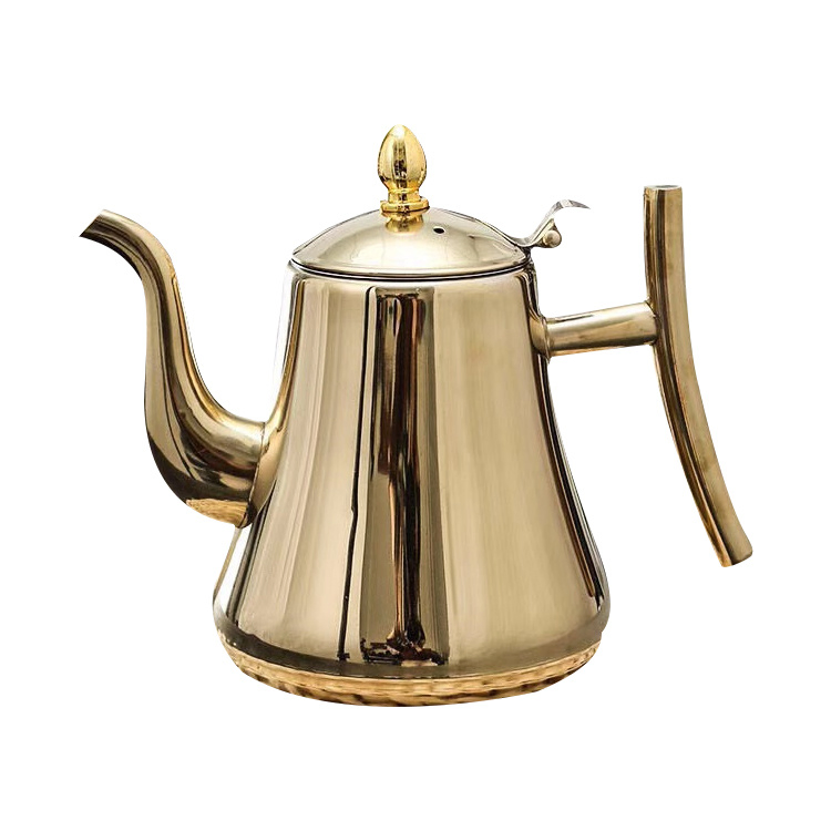 Stainless Steel Coffee Kettle Multicolor Tea Pot 420ml 1.0L/1.5L/2.0L Capacity Gold & Sliver Tea Water Kettle