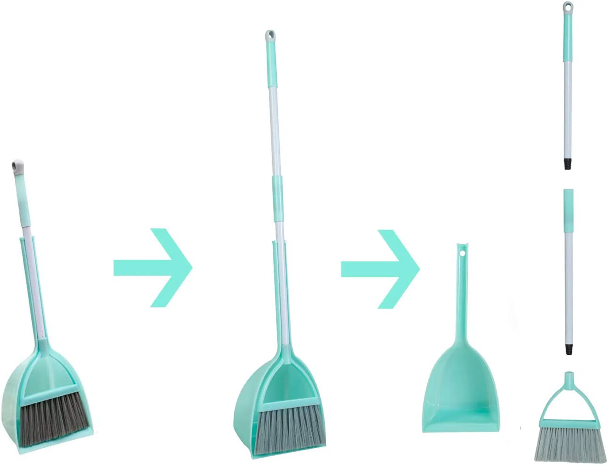 Little Housekeeping Helper Set Light Blue Extended Size Mini Broom with Dustpan for Kids