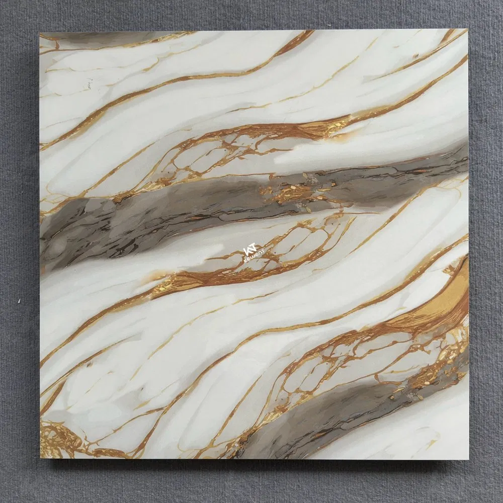 Modern Latest High Grade 60X60 Living Room Luxury Polished Marble Look Porcelain Floor Tile with Gold Vein in China with Prices