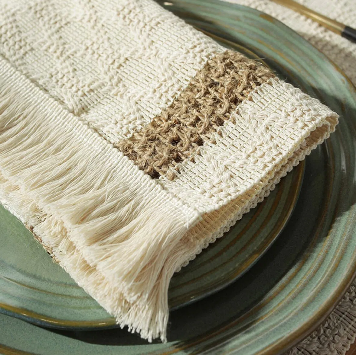 Natural Jute and Cotton Thread Hand Weaved Woven Table Runner
