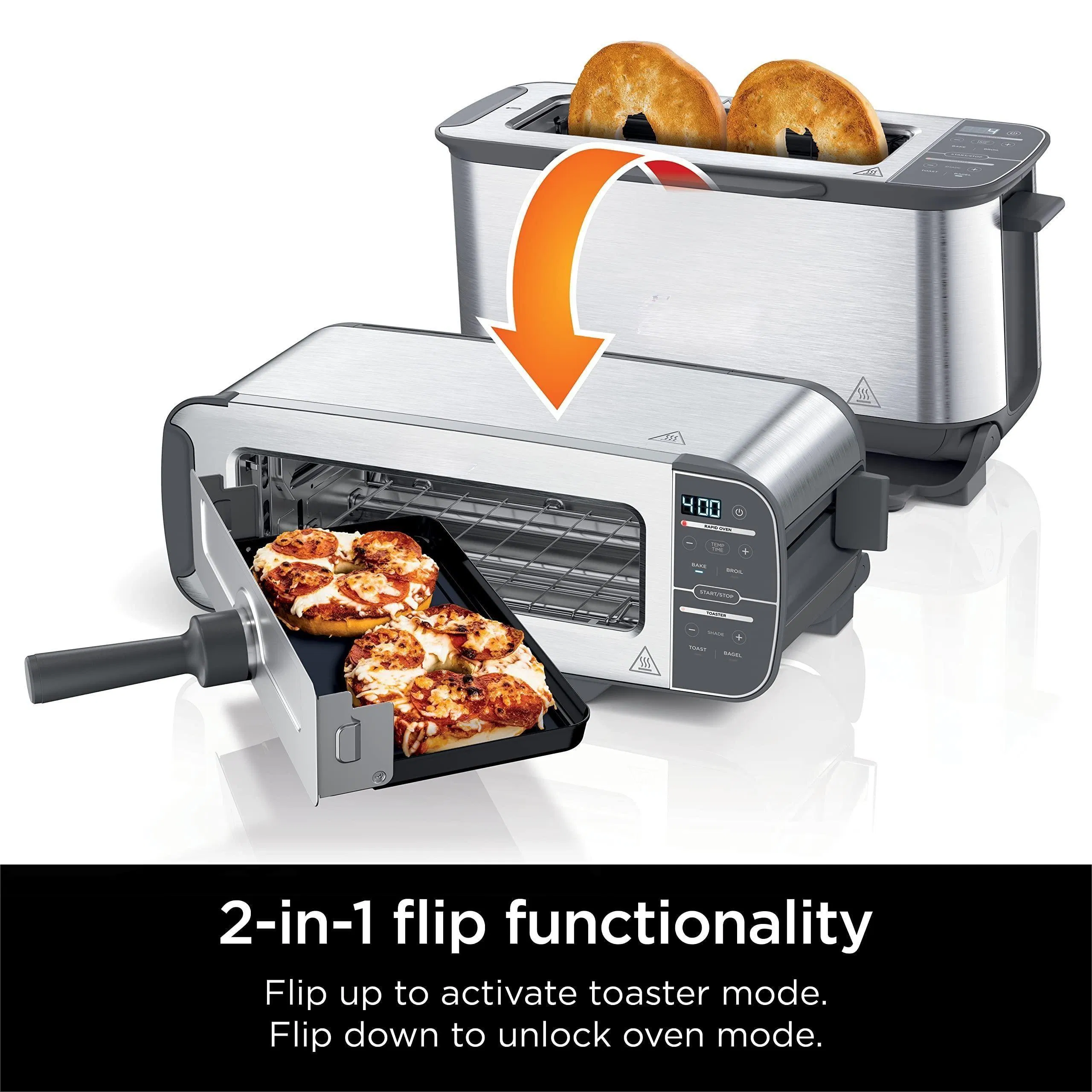 Snack Maker Reheat Stainless Steel Foodi Flip Toaster 2-Slice Capacity Compact Oven