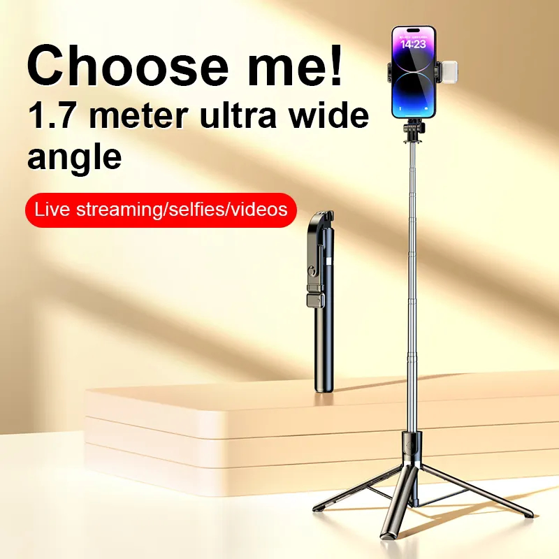 Wholesale Price R1s-L Selfie Stick Top Selling 1.7m Length Extendable Tripod Stand with Fill Light 360 Rotation with Remote