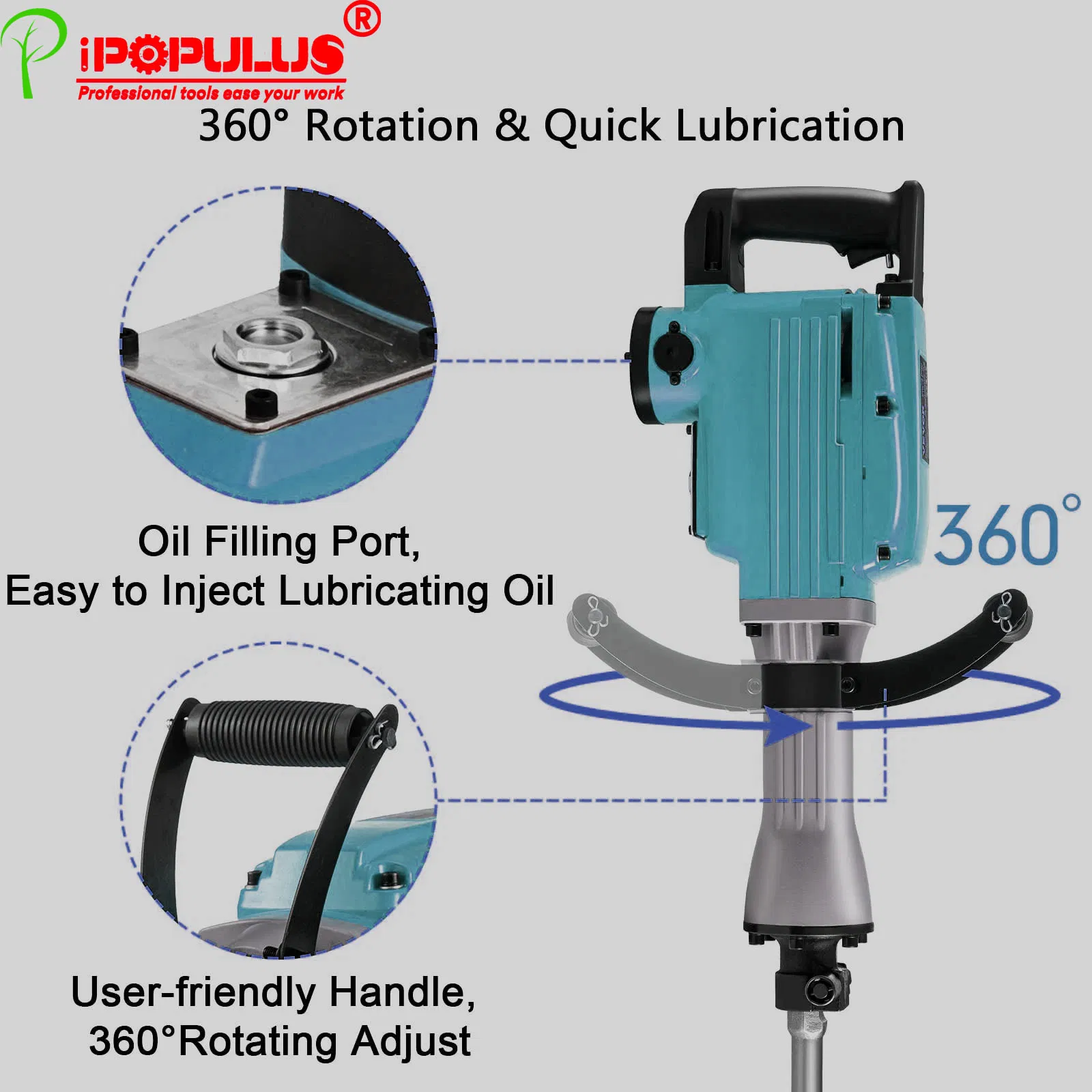 Отбойный молоток электрический Ipopulus MX2505, 2000Вт
