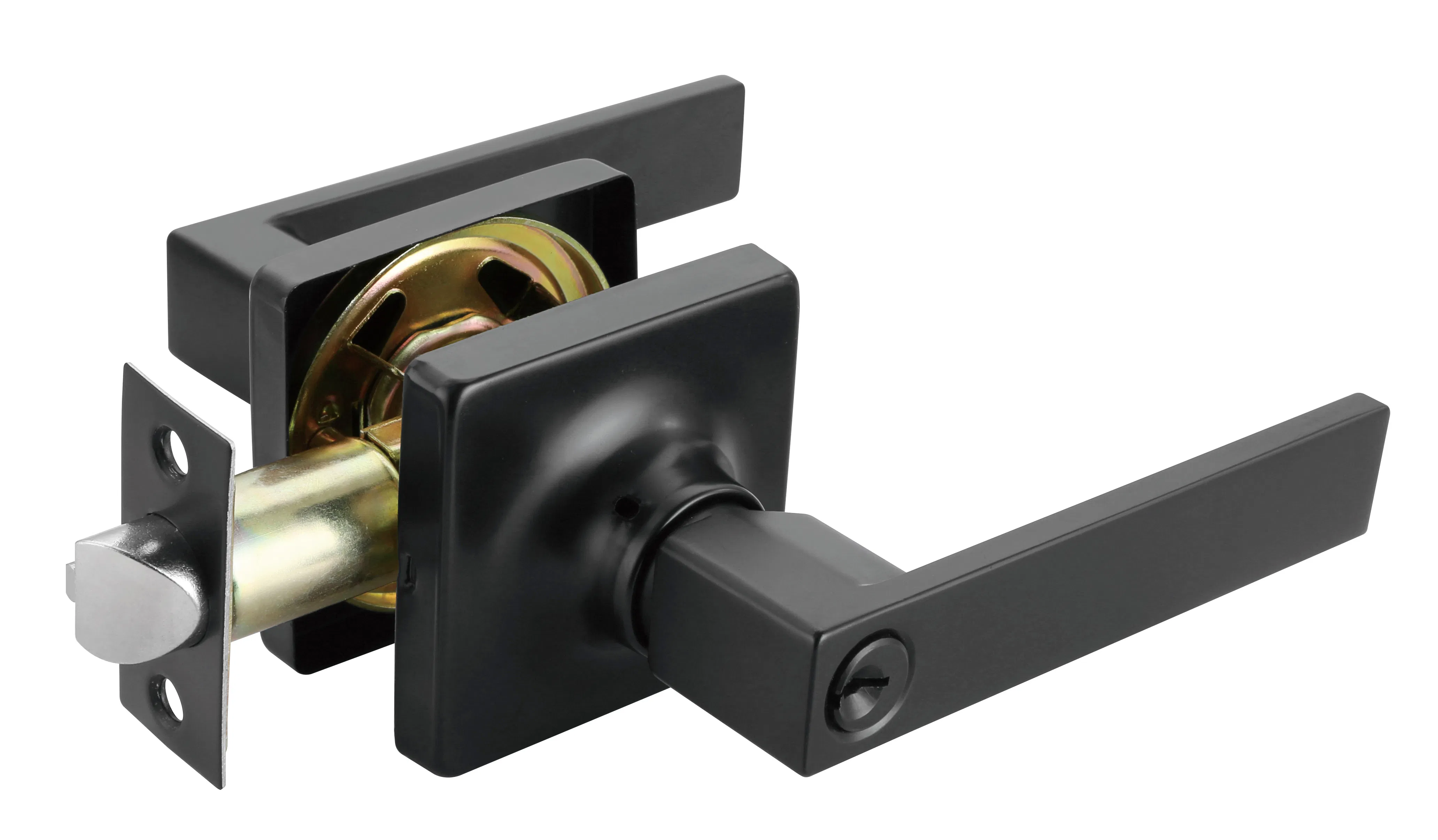 Modern Matte Black Bathroom Lock with Zinc Alloy Lever Design