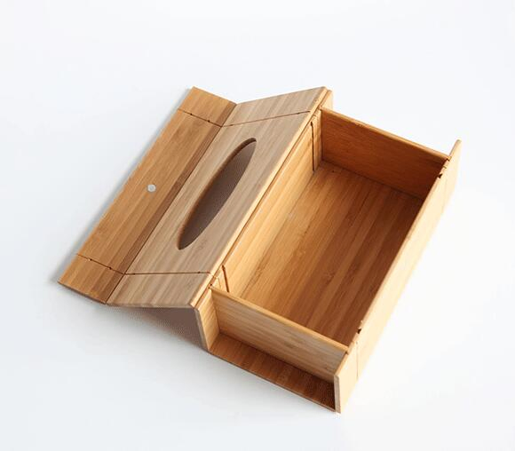Wholesale Tissue Holder Bamboo Rectangular Napkin Tissue Box Foldable