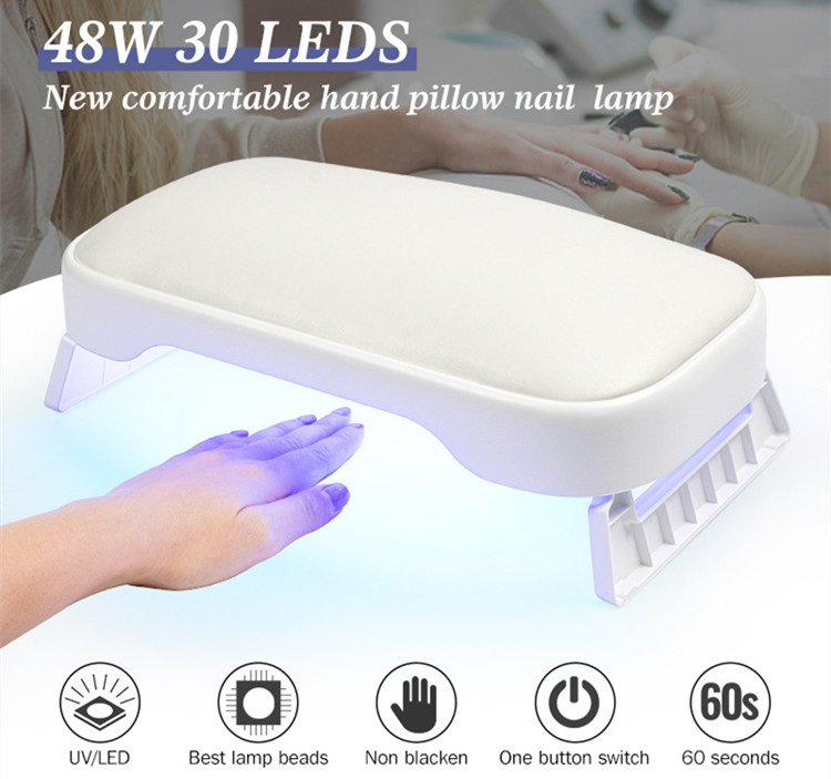 Grs 100% Recycle 48W New Arrival LED UV Lamp Arm Rest Hand Cushion Pillow Nail Dryer Machine Custom Pink Double Hand Nail Lamp