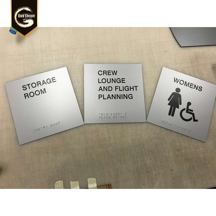 Custom Number Plates Acrylic Stainless Steel Restroom Toilet Sign Plate with Braille-0419e