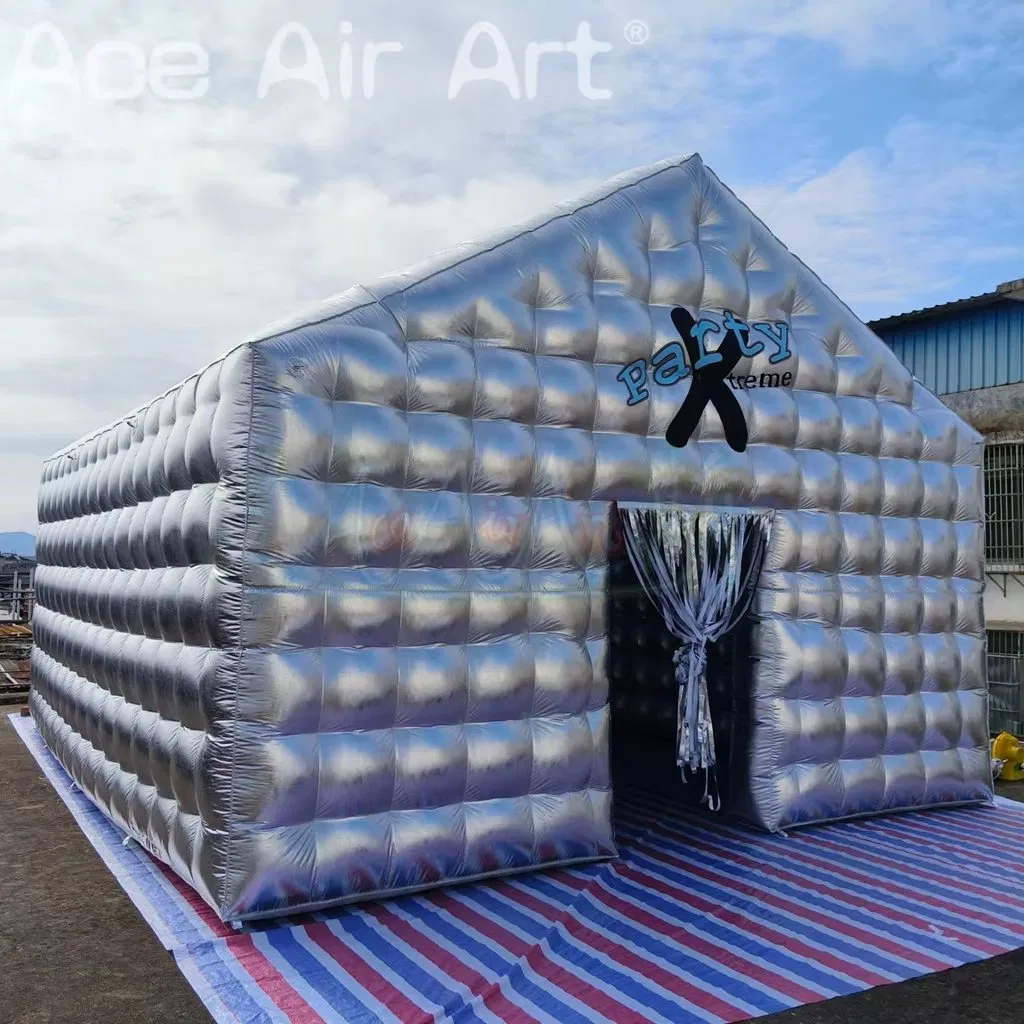 Portable Silver Disco Inflatable Nightclub Blow up Party Tent Inflatable Night Club with 2 Doors for Outdoor Event