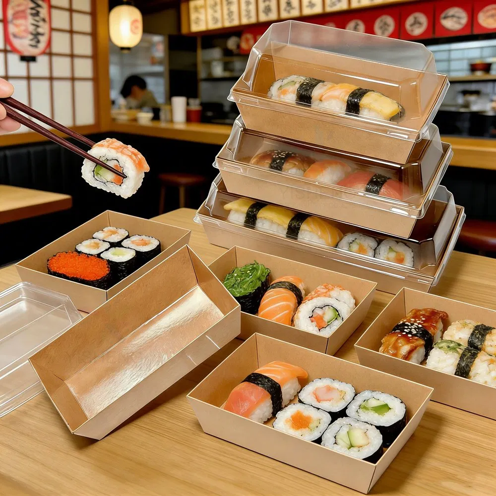 High-Quality Custom Takeout Disposable Food Grade Sushi Charcuterie Packaging Paper Box with Logo