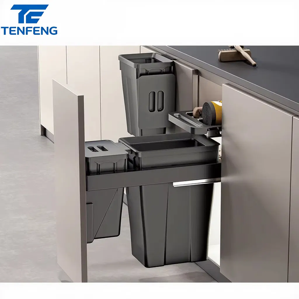 High Quality Double Sliding Trash Bin Kitchen Cabinet Pull-out Dustbin Drawer