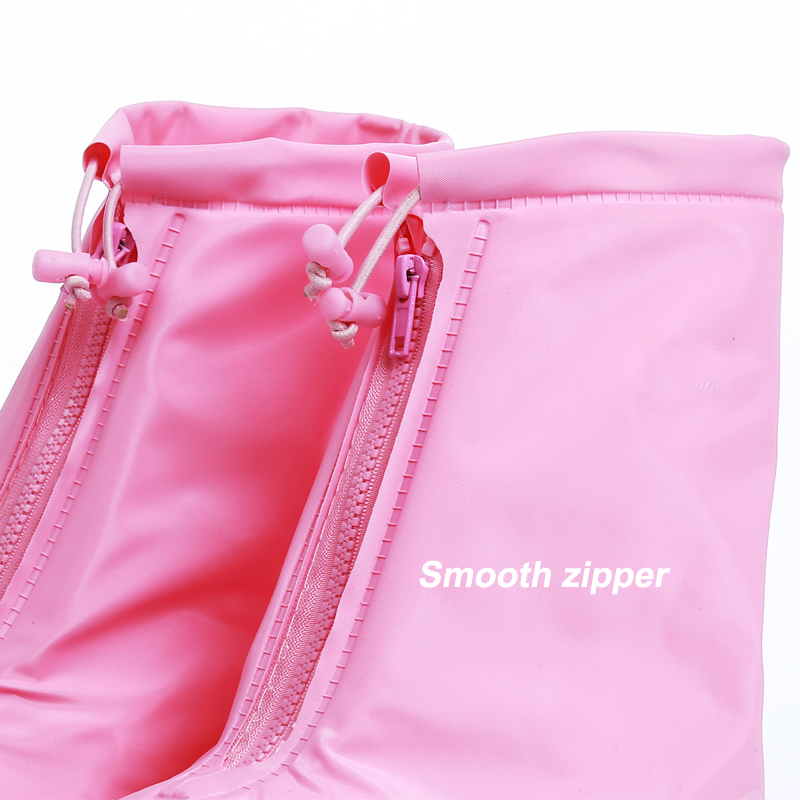 Waterproof Reusable Non Slip Pink Plastic PVC Rain Shoes Covers with Zipper