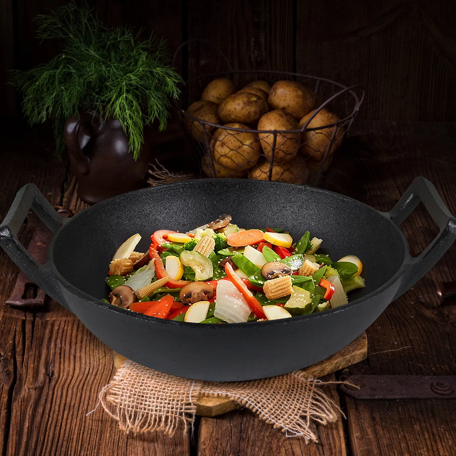 Чугунная сковорода вок Preseasoned Cookwin 31.5 см