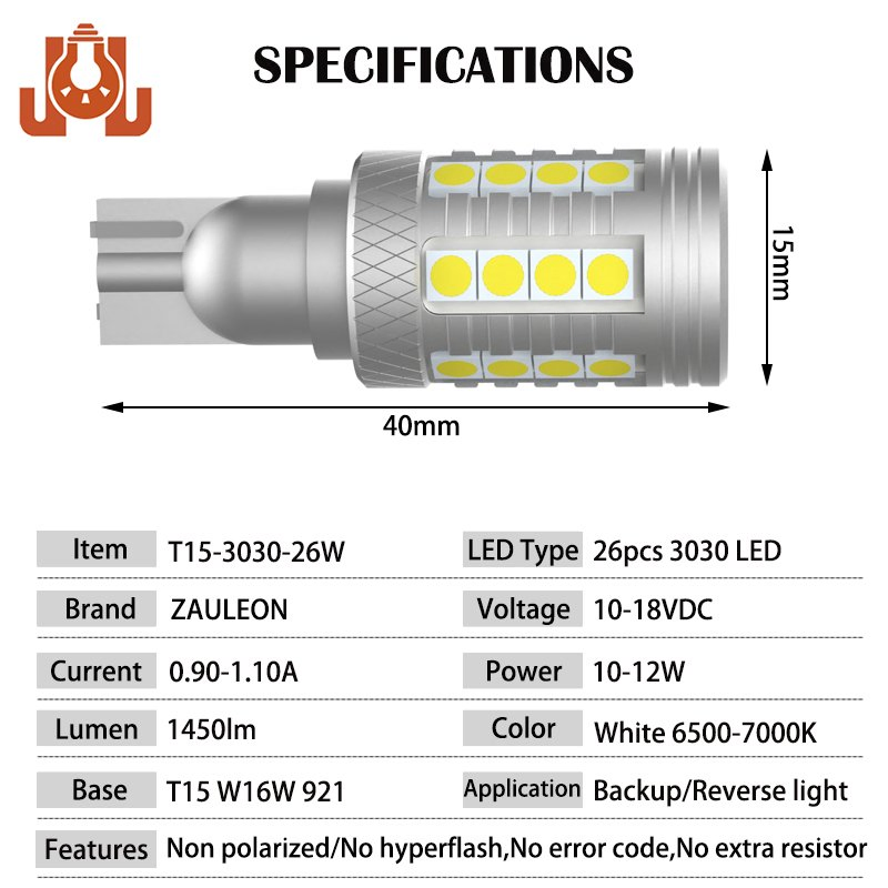 Светодиодная лампа T15 W16W для фонаря заднего хода