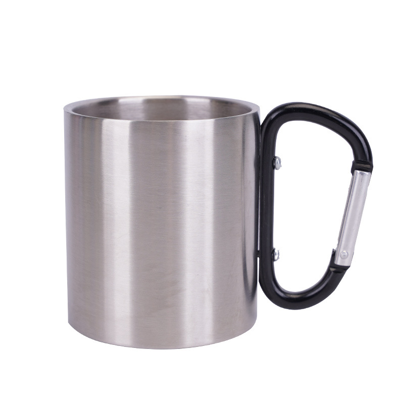 Personalized 220ml 300ml Travel Mountain Camping Tumbler Outdoor Double Wall Insulated Stainless Steel Carabiner Mug with Buckle