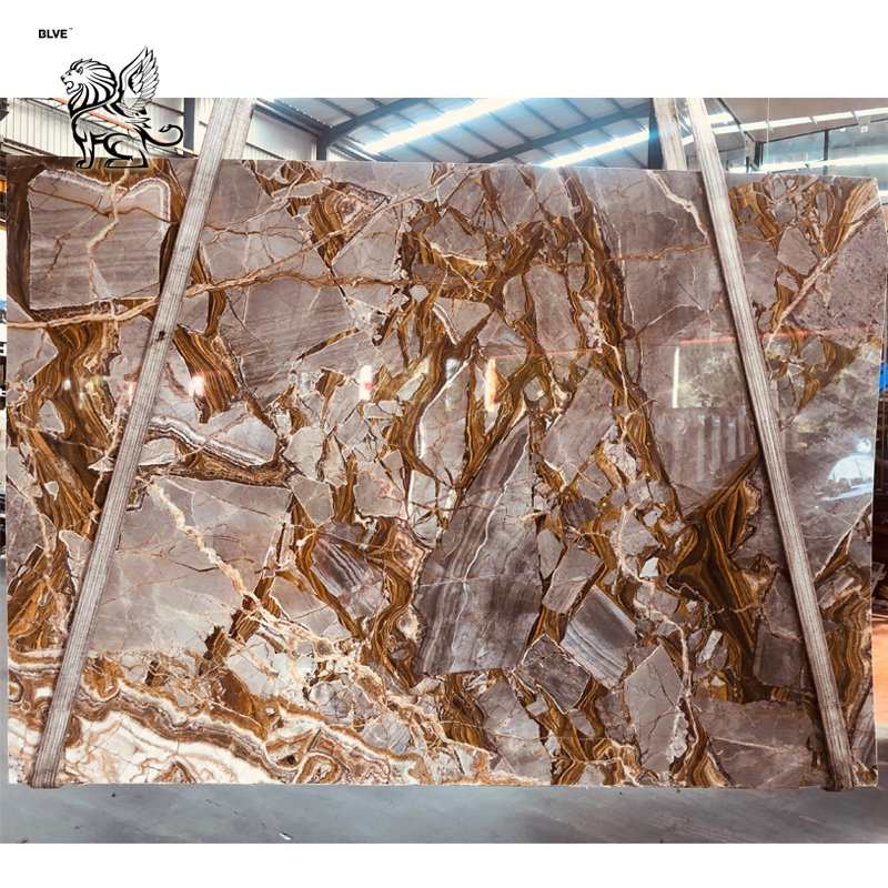 Luxury Unique Kitchen Countertop Golden Onyx Natural Stone Big Slab Pattern Marble Tiles Flooring for Villa