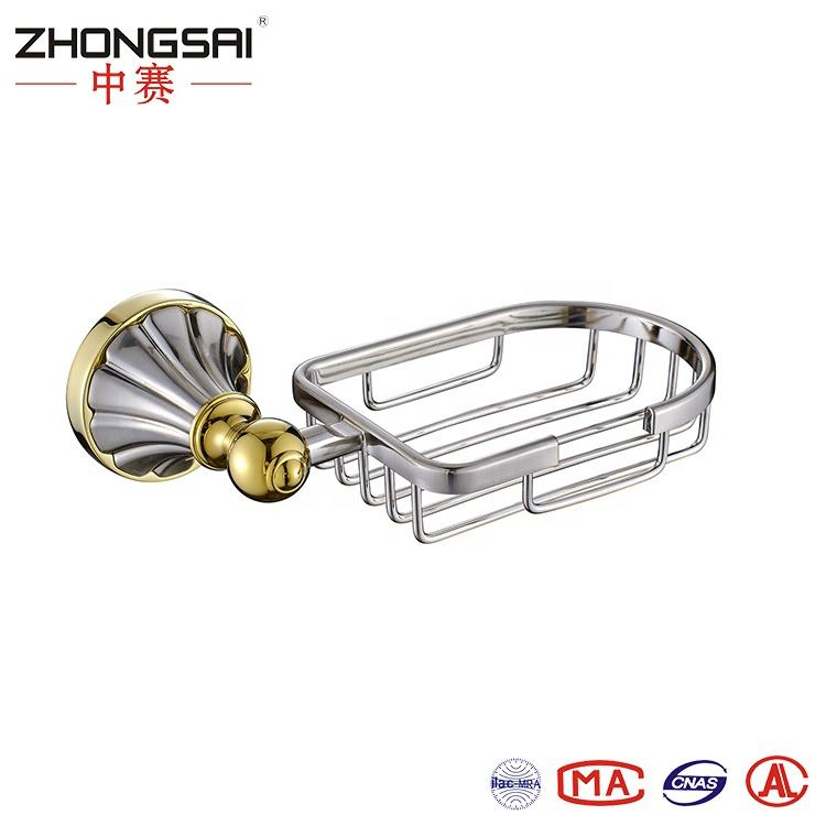 Chrome Gold Plated Wall Mounted Bathroom Hardware Accessories Metal Hanger with Glass Shelf