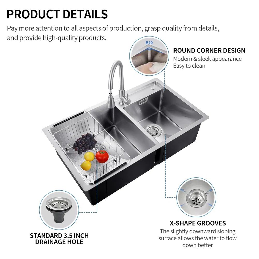 18 Gauge Topmount Double Bowl Basin Sink Kitchen Accessories Stainless Steel Farmhouse Workstation Kitchen Sink