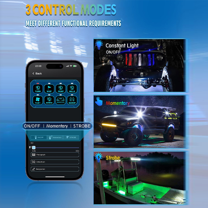 4x4 Bluetooth Control Switch Panel 8 Gang Auxiliary APP