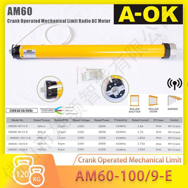 High Torque Motor Aok Am60-100/12-E Louver Motor 60mm Tubular Motor