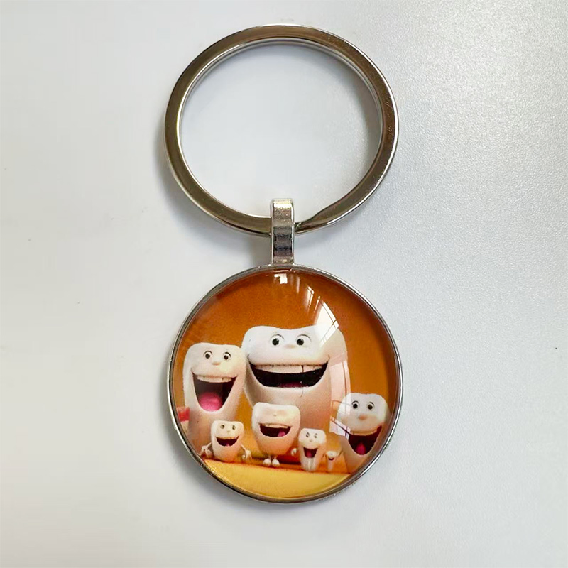 Personalized Customs Made Dental Gift Time Gem Glass Teeth Pattern Dental Nurse Keyring