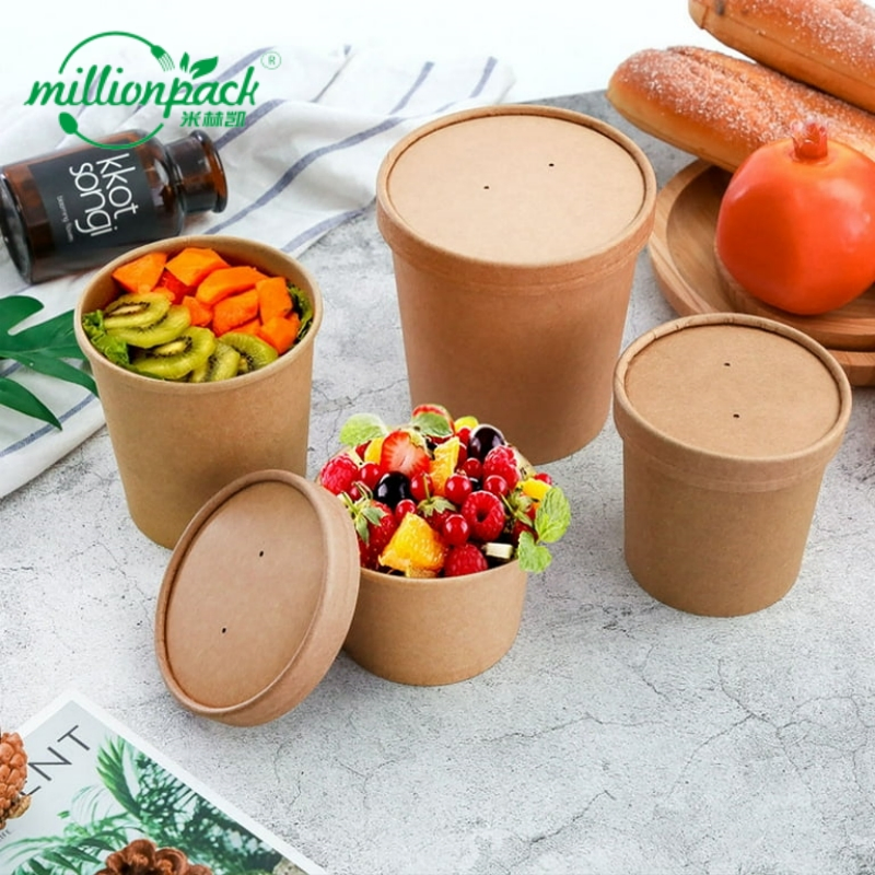 Biodegradable Paper Soup Cup Eco Friendly Bowl with Lid for Catering Use