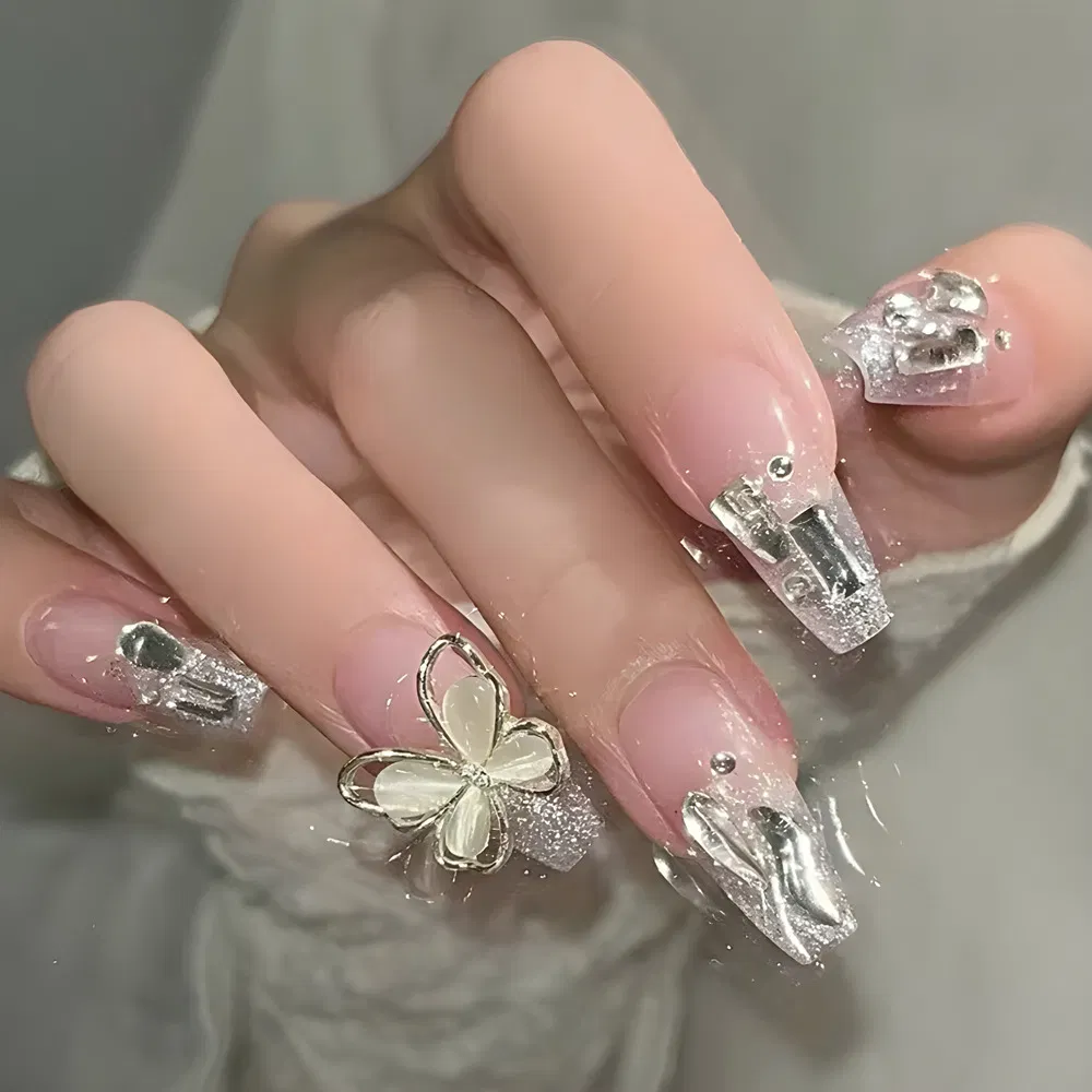 New Trend Custom Private Label Nails Luxury Long Ballerina French Coffin Almond Press on Nails Acrylic Stick Fake Nails