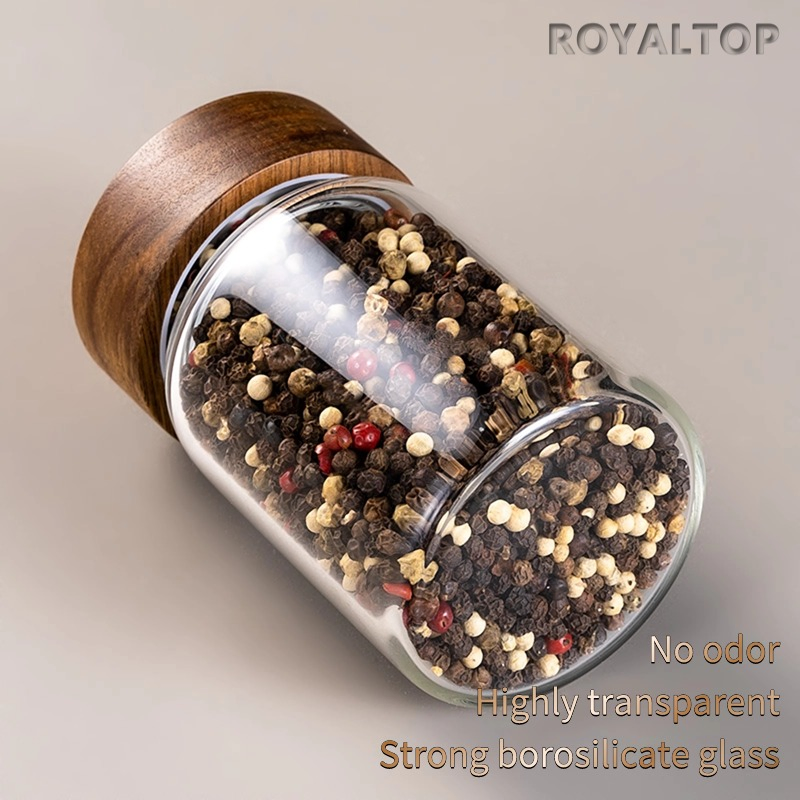 Kitchen Food Canister Container 180ml 500ml 1750ml Airtight Acacia Wood Lid Borosilicate Glass Storage Jars with Custom Logo