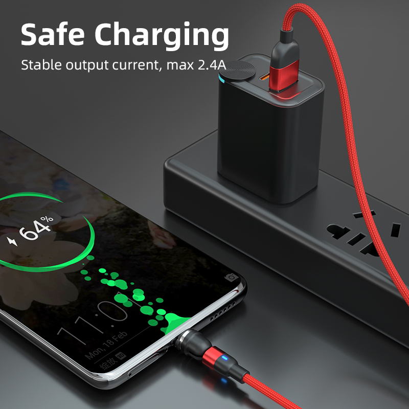 Magnetic Suction 540 Degrees Rotation Multifunctional USB Charging Cable with Micro/Lightning/Type-C Interface Light Cable