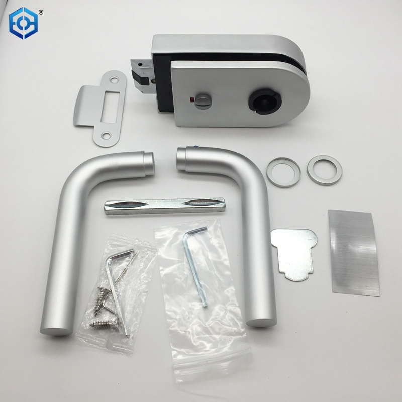 Silver Aluminum Swing Tempered Handle Lock Bathroom Glass Door Lock with Indicator