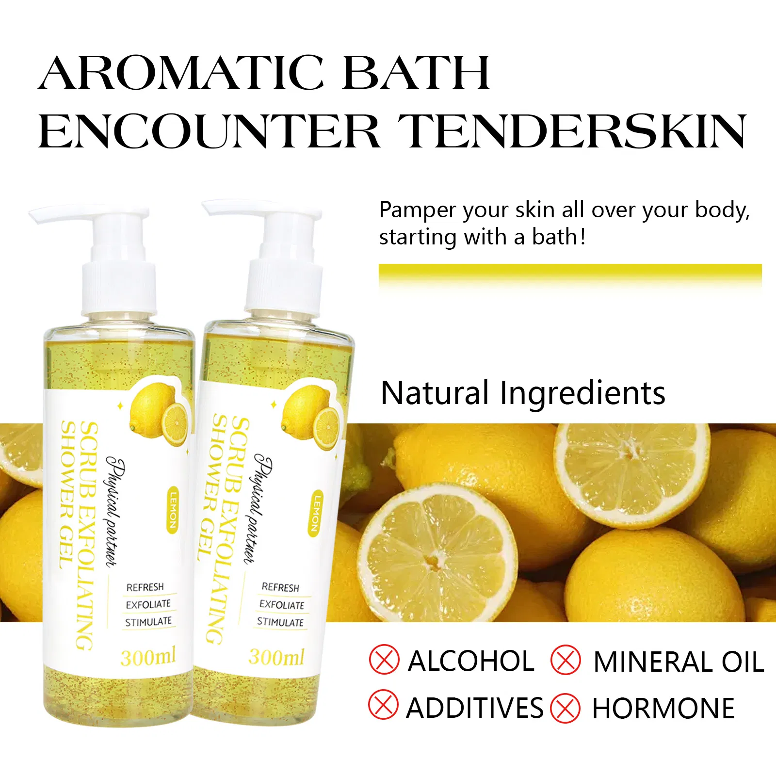 Beauty Cosmetics Body Care Private Label Refreshing Lemon Scrub Exfoliating Shower Gel