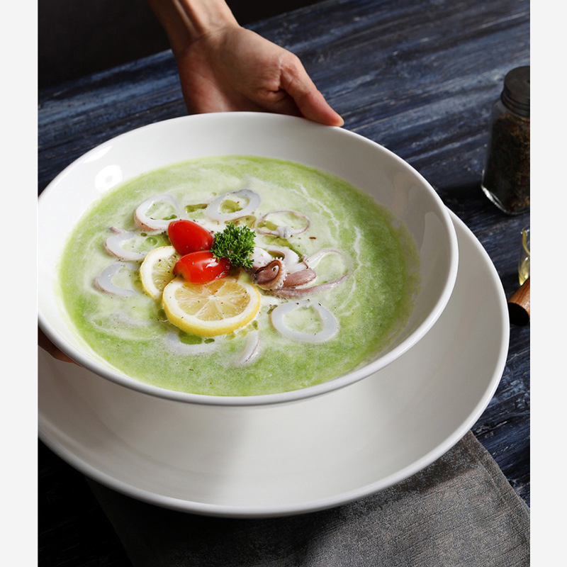 Custom Large White Ceramic Bowl Home Hotel Restaurant 10 Inch 12 Inch Western Porcelain Soup Bowl