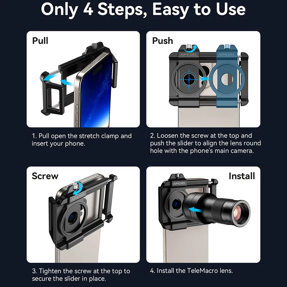 Apexel Apl-TM6 2 in 1 Telephoto Macro Lens Observation 6X Telescope Lens for Smartphones