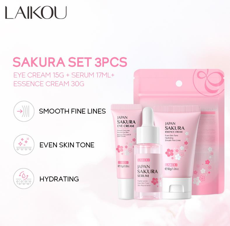 Online Wholesale Ready to Ship Japanese Cherry Blossom Moisturizing Essence Eye Cream Face Cream Three Piece Sets Wholesale