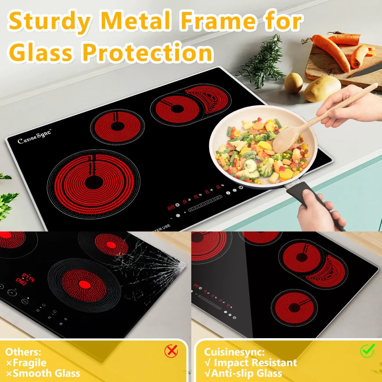 Built-in Electric Stove Top 4 Burners with 9 Power Levels with Slider Control