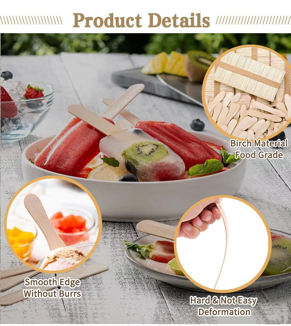 Eco-Friendly Biodegradable 94mm 114mm Wooden Ice Cream Sticks Disposable Popsicle Mixing Sticks