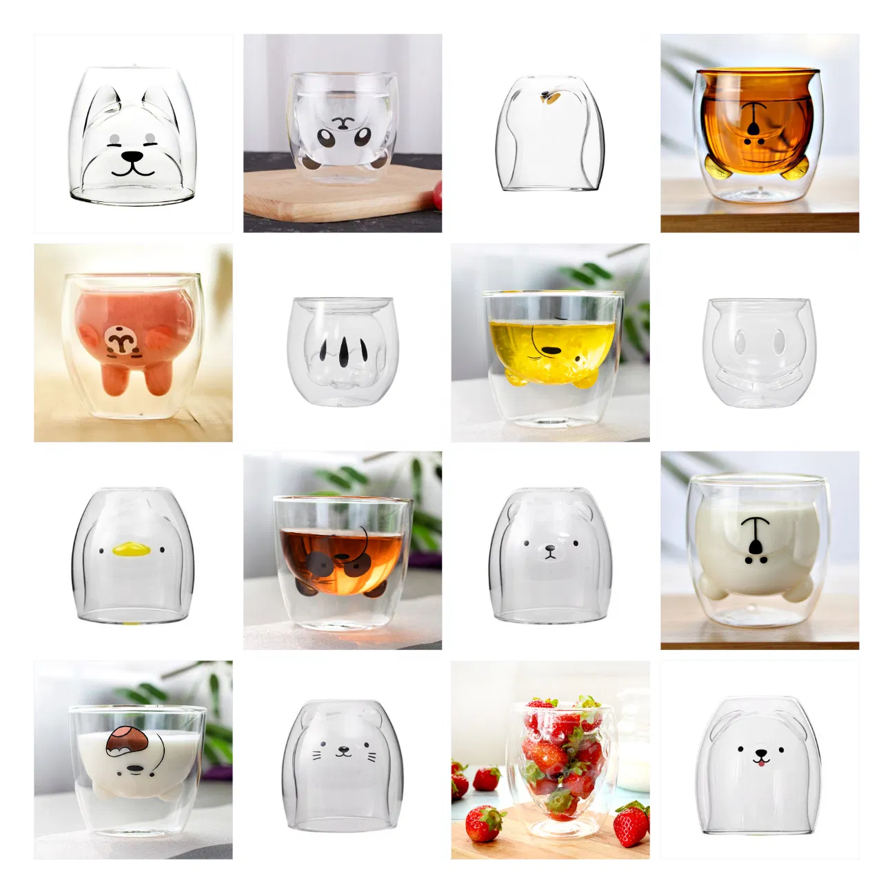 Double Wall Glass Coffee Cup with Animal Inside High Borosilicate Drinking Mug