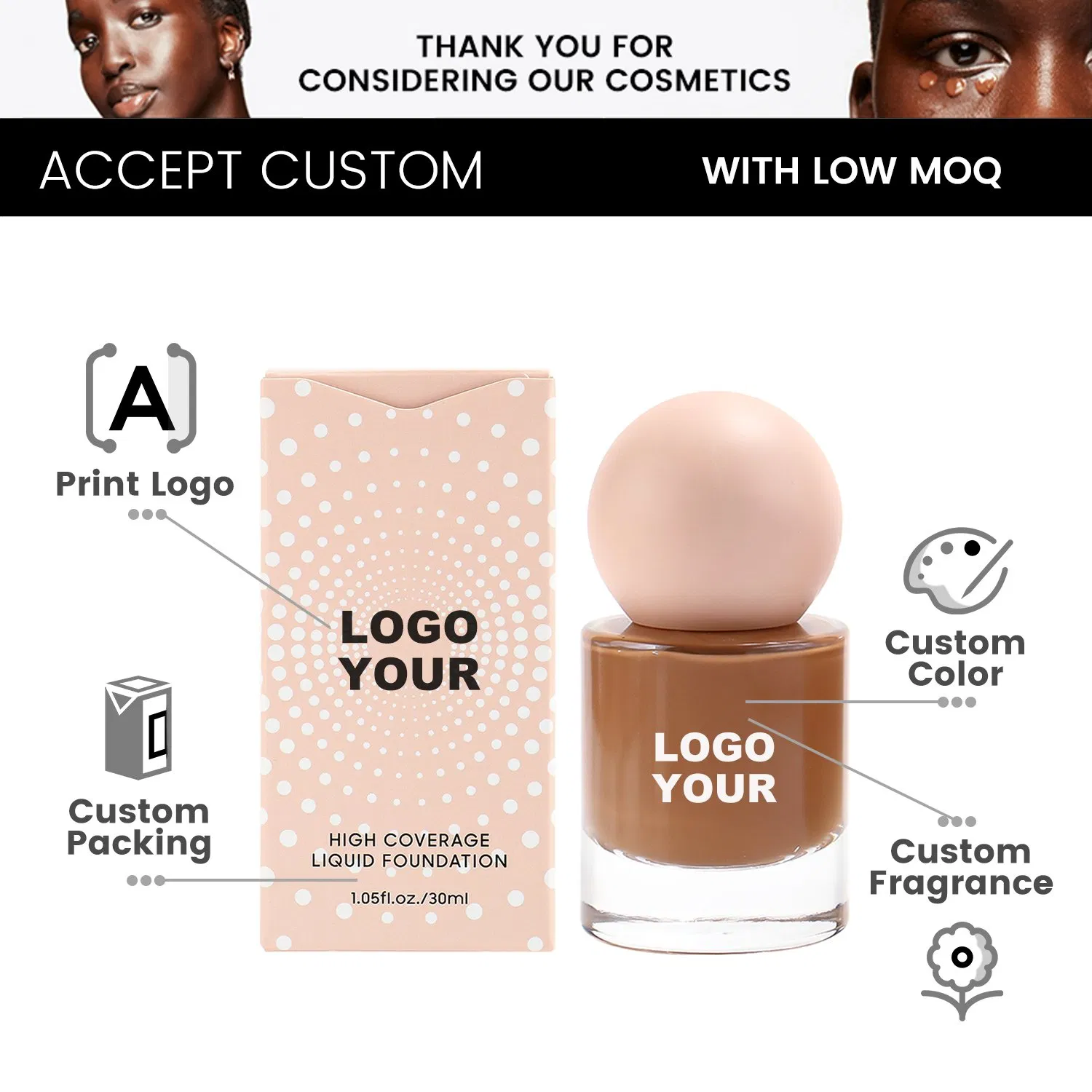 Chinese Cosmetic Makeup Manufacturer Custom Logo Full Coverage Foundation