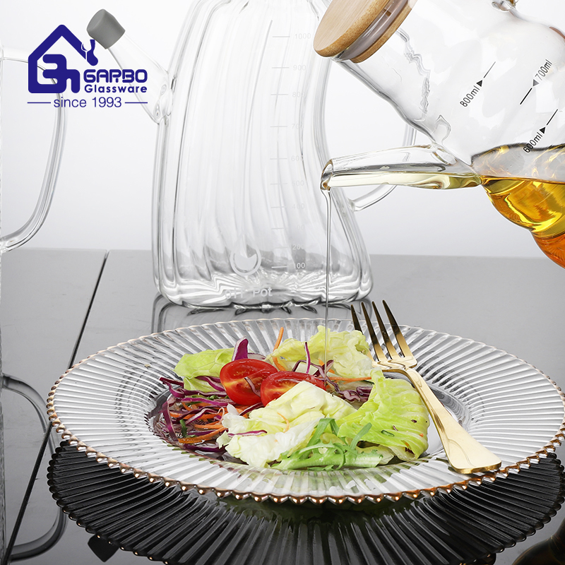 Factory Big Sale Borosilicate Glass Oil Bottle with Cork and Bamboo Lid for Kitchen Cooking