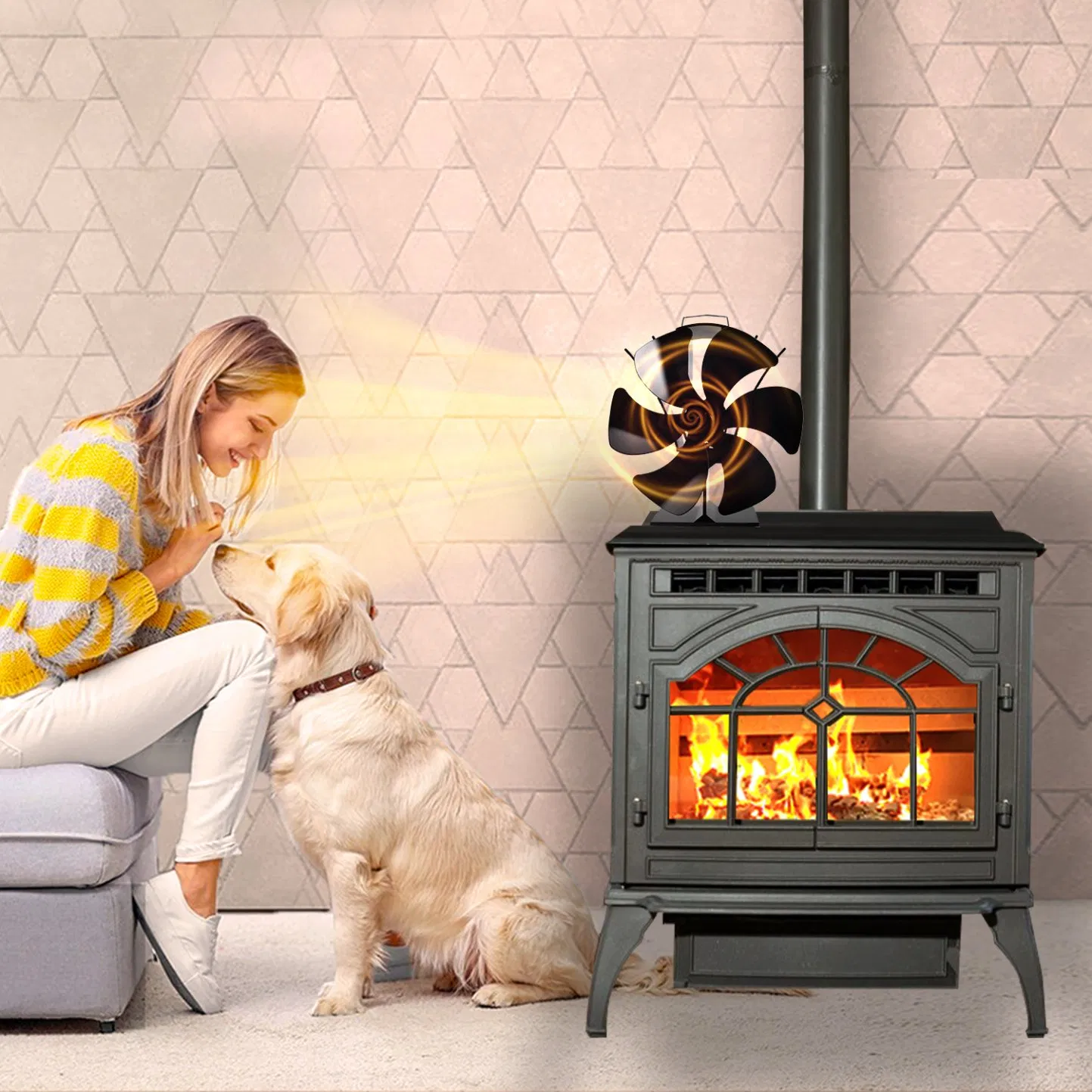 Classic 6 Blades Fireplace Fan Wood Stove Top Fan