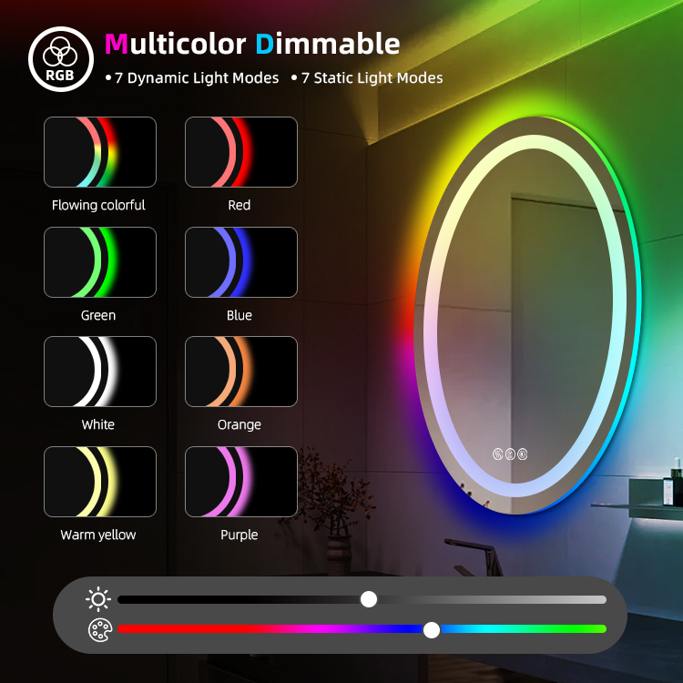 Modern Round Anti-Fog Technology Smart Mirror Multi Color LED Lighting Mirror with LED Light for Modern Home