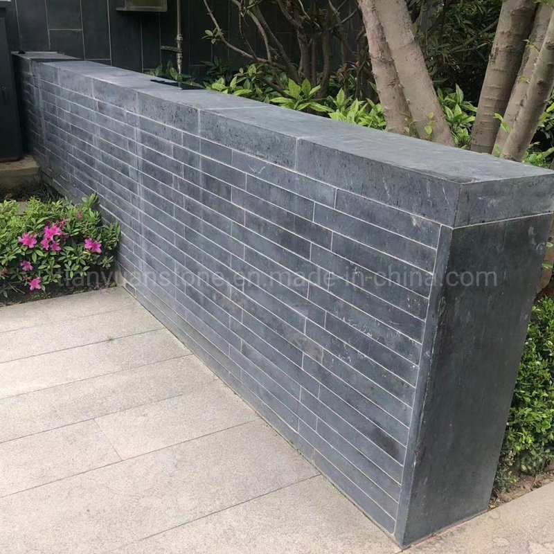Natural Stone Sawn Cut Black Limestone Brick Stone and Corner for Wall