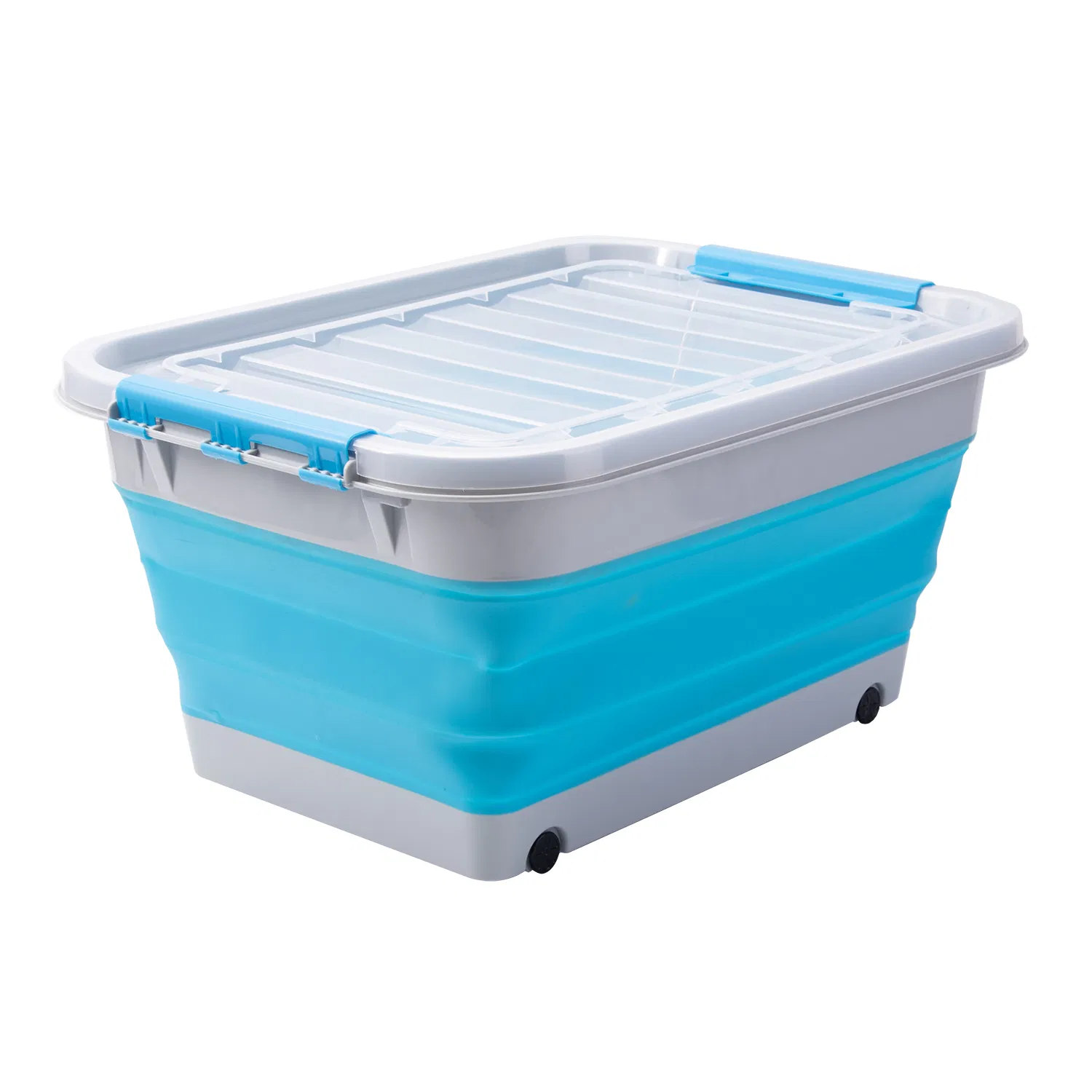 Blue Household Plastic Storage Containers with Wheels, Home Office Garage Stackable Bags
