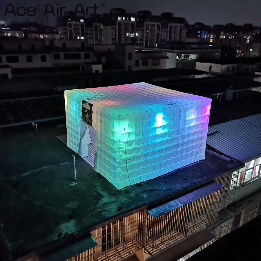 Customization 6mx6mx3.2mh Outdoor Inflatable Event Tents with LED Light White Inflatable Wedding Tent Inflatable Cube Party Tent